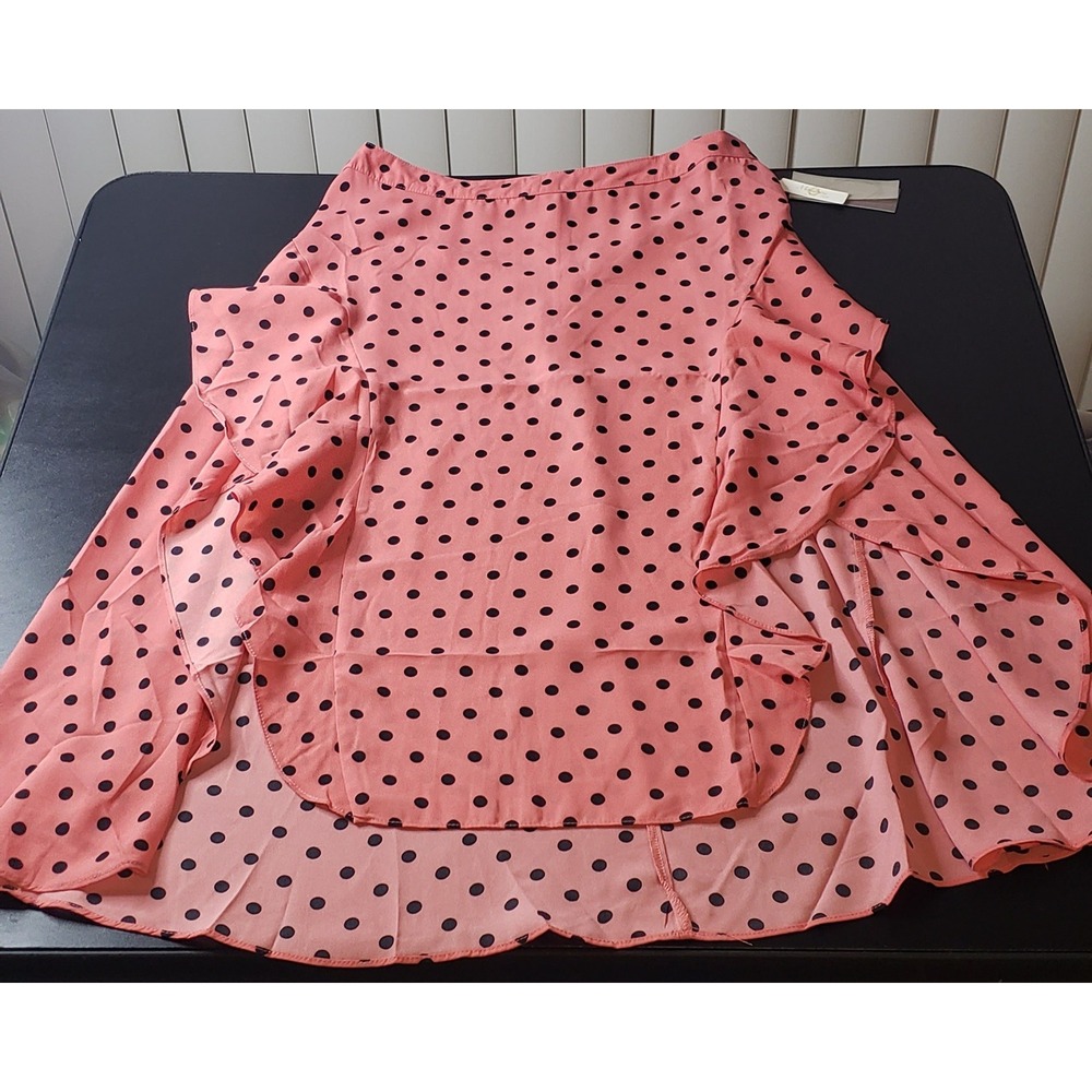 Melograno Rico Pink Black Polka Dot Ruffle High-Low Midi Skirt L Pinup Retro - Picture 9 of 9